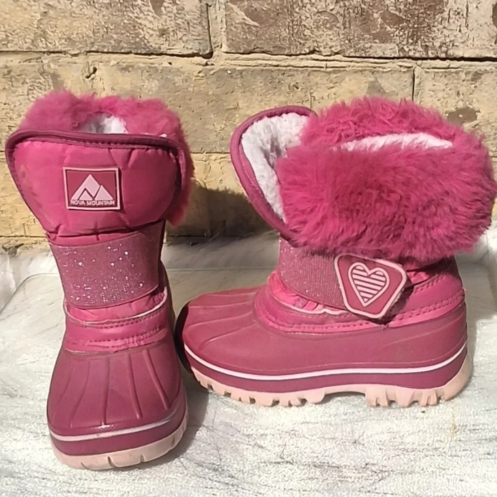 Nova Mountain Youth Pink Faux-Fur Sherpa Waterproof Winter Boots   Size 9 Kids